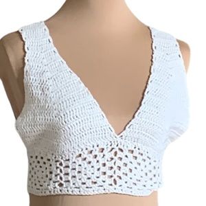 White Crochet Crop Tops Size L NWT